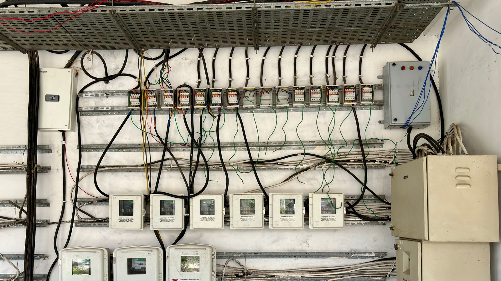 Verteilerschrank mit Leitungen und Zählern
