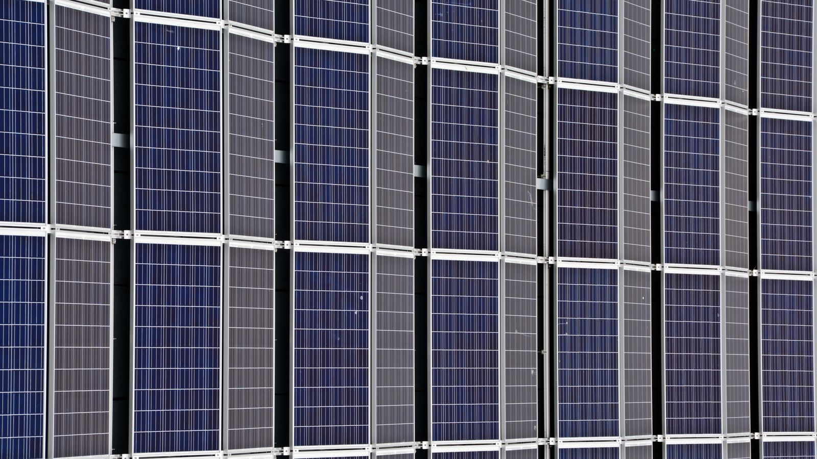 Senkrechte Reihen von Solarmodulen mit Glasflächen